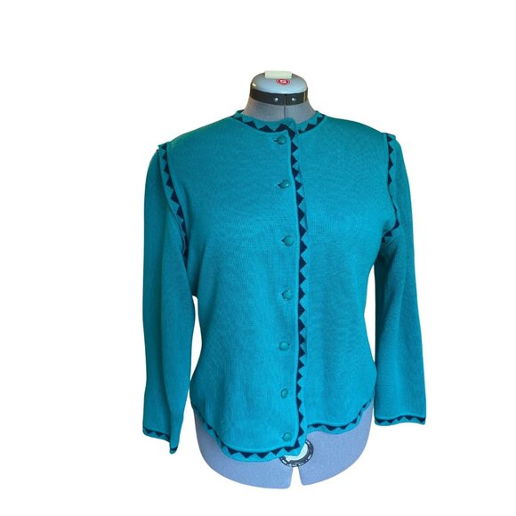 Vintage teal wool cardigan or light coat - Picture 2 of 8